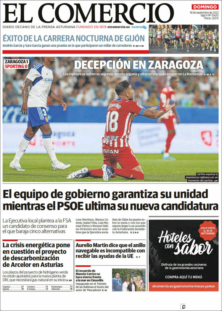 Portada de El Comercio - Gijón (España)