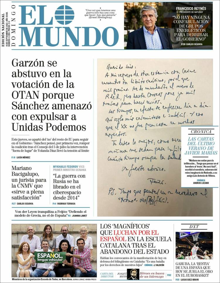 Portada de El Mundo (España)