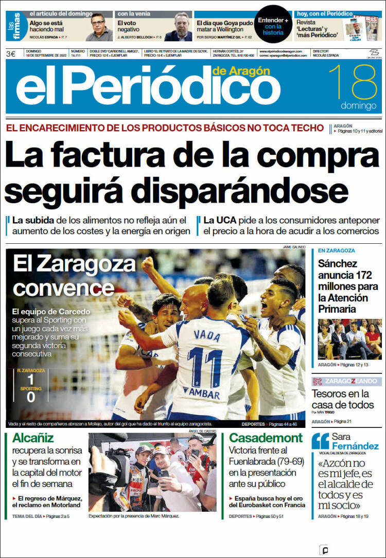Portada de El Periódico de Aragón (España)