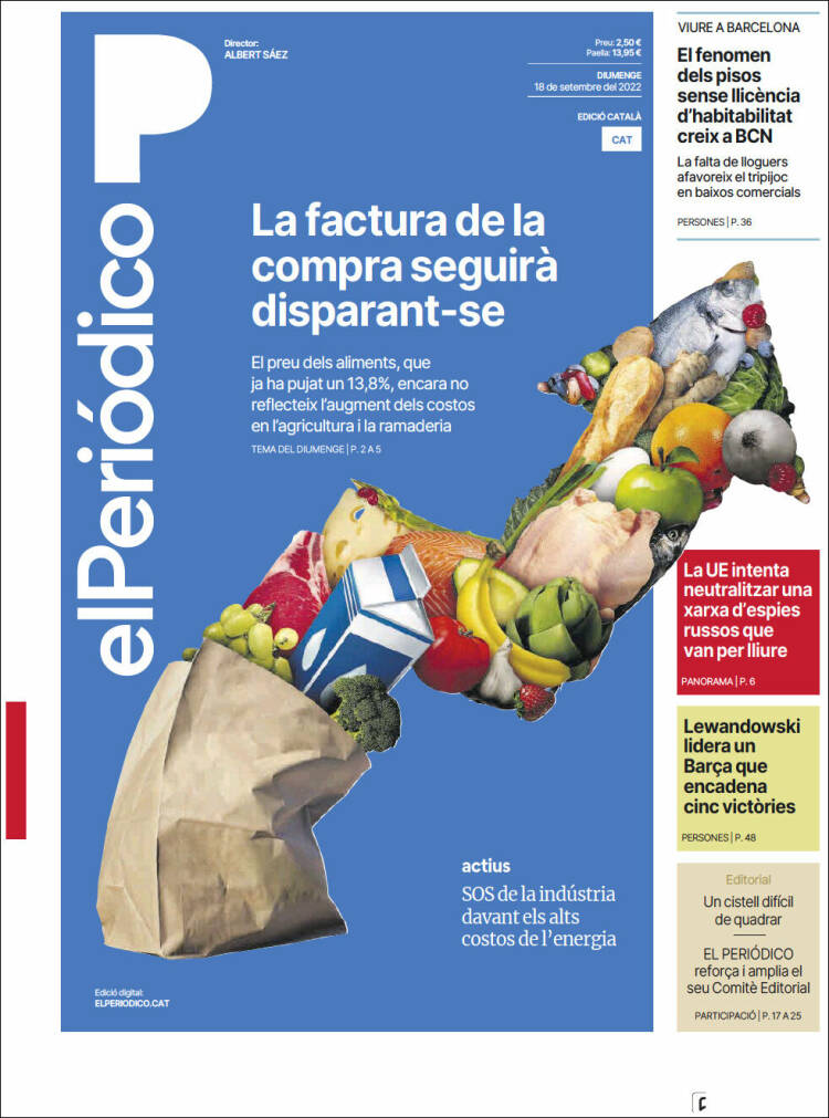Portada de El Periódico de Catalunya (España)