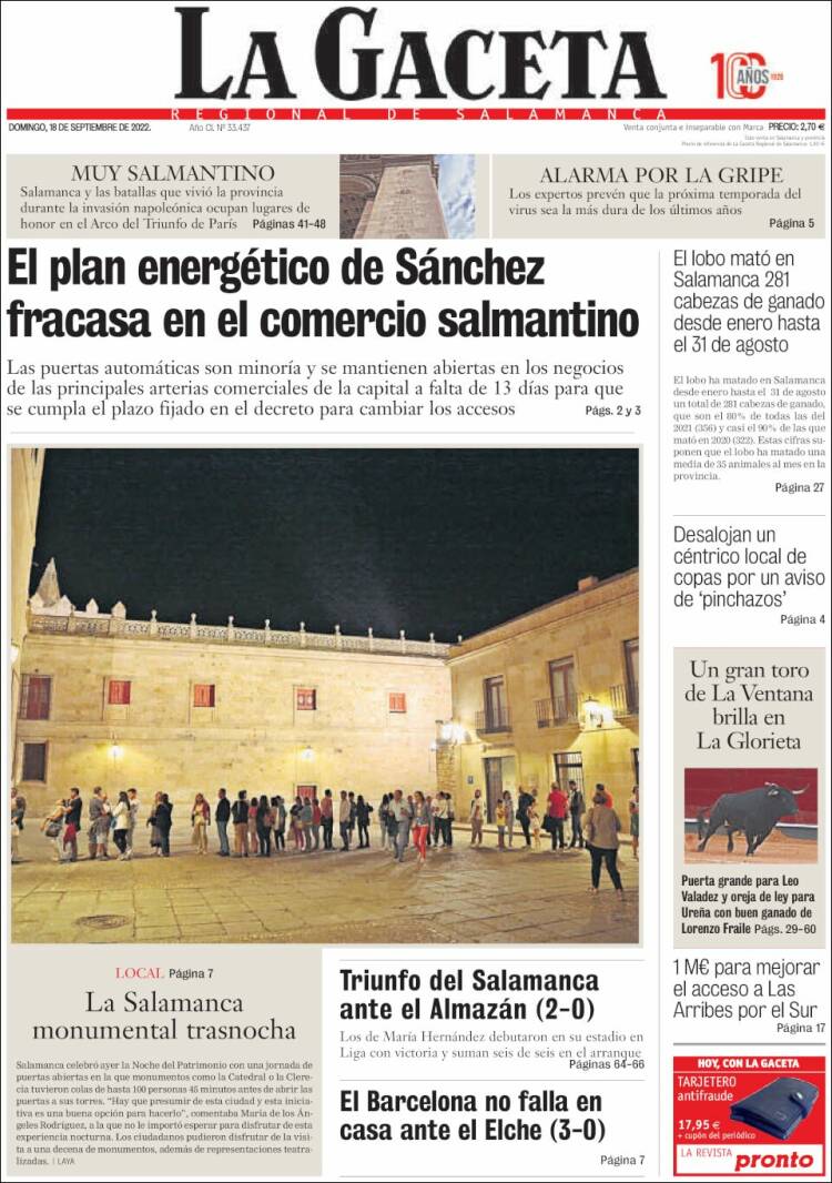 Portada de La Gaceta de Salamanca (España)