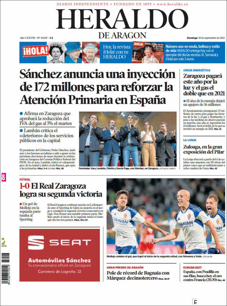 Portada de Heraldo de Aragón (España)