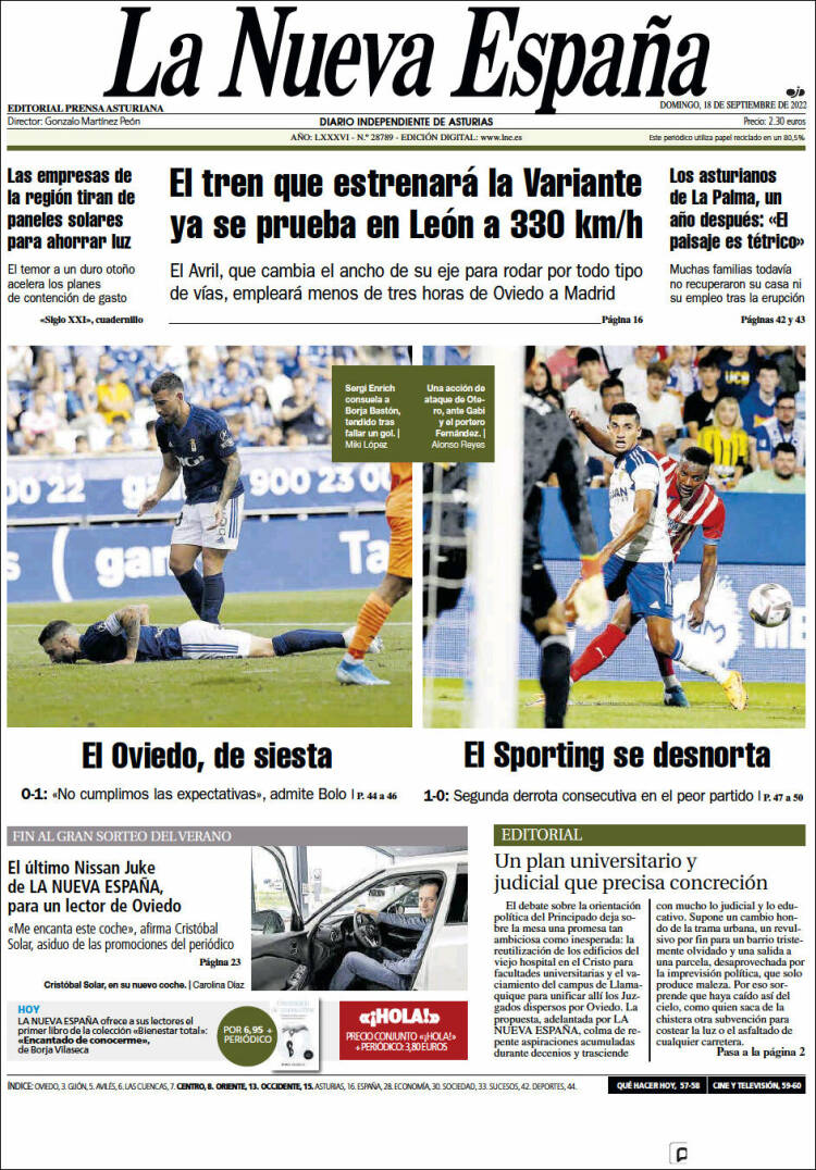Portada de La Nueva España (España)