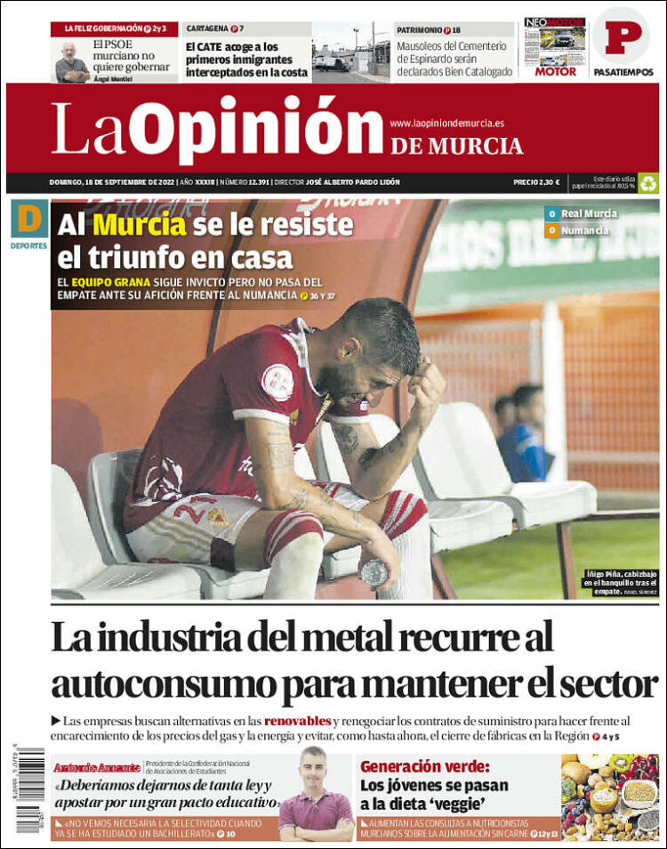 Portada de La Opinión de Murcia (España)
