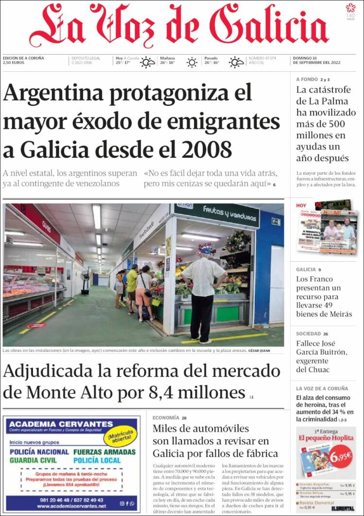 Portada de La Voz de Galicia (España)