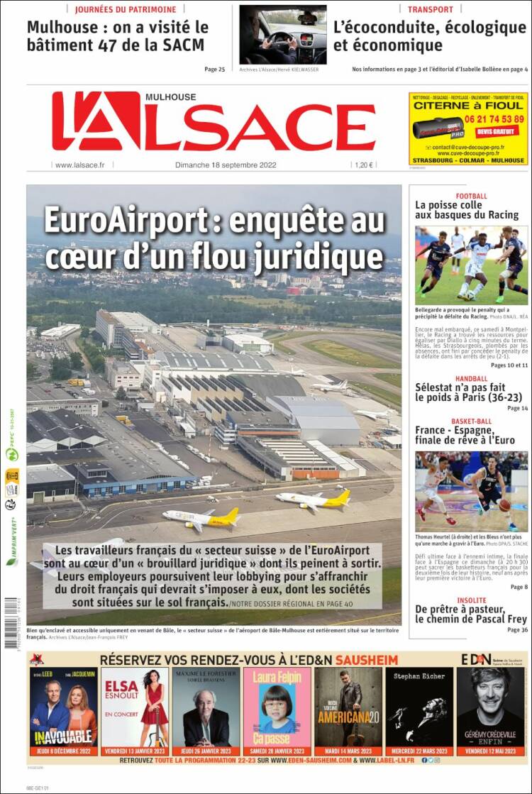 Portada de Journal L'Alsace (Francia)