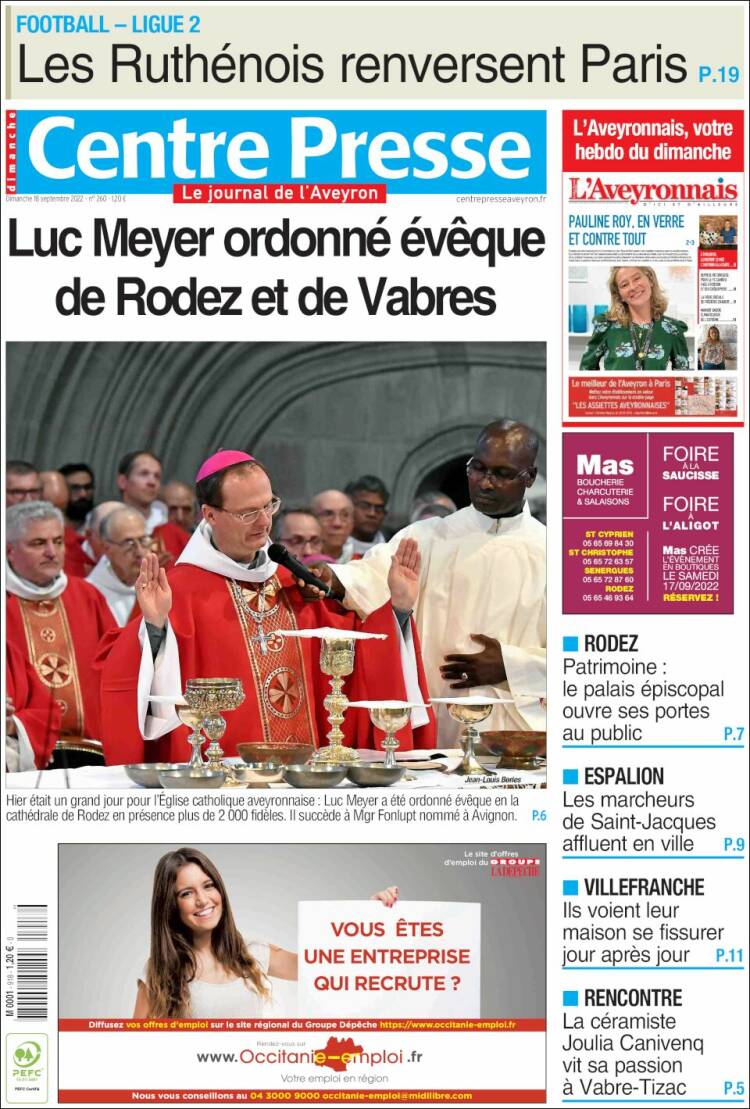 Portada de Centre Presse (Francia)
