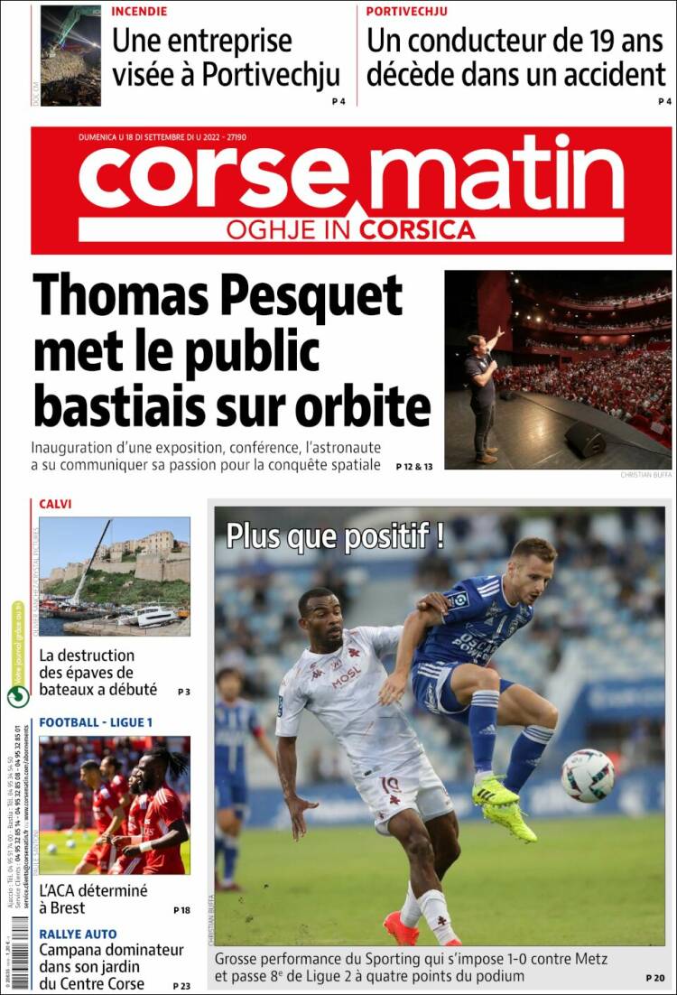 Portada de Corse-Matin (Francia)