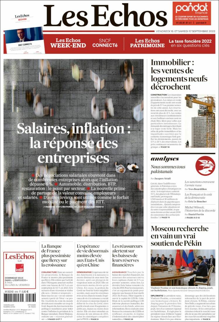 Portada de Les Echos (Francia)