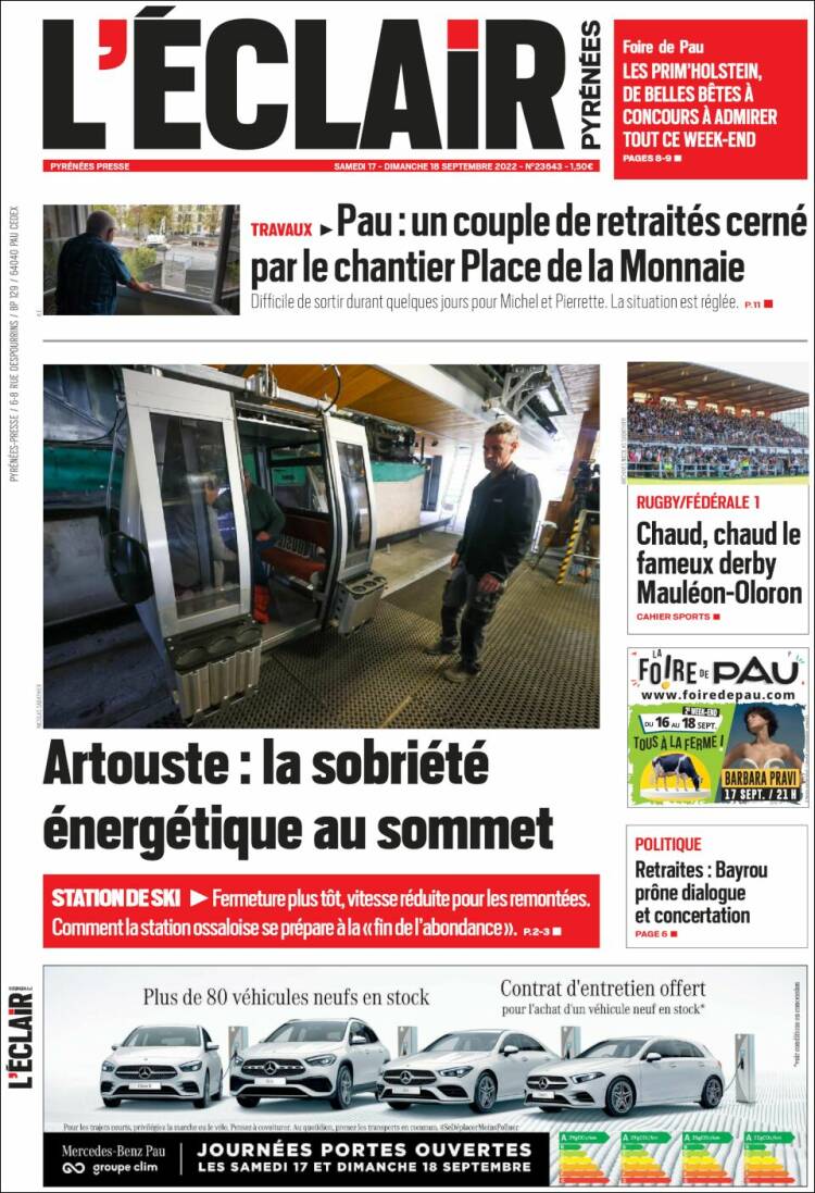 Portada de L'Eclair des Pyrénées (Francia)