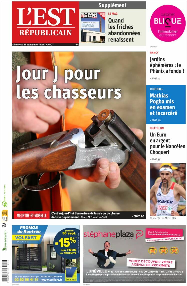 Portada de L'Est Republicain (Francia)