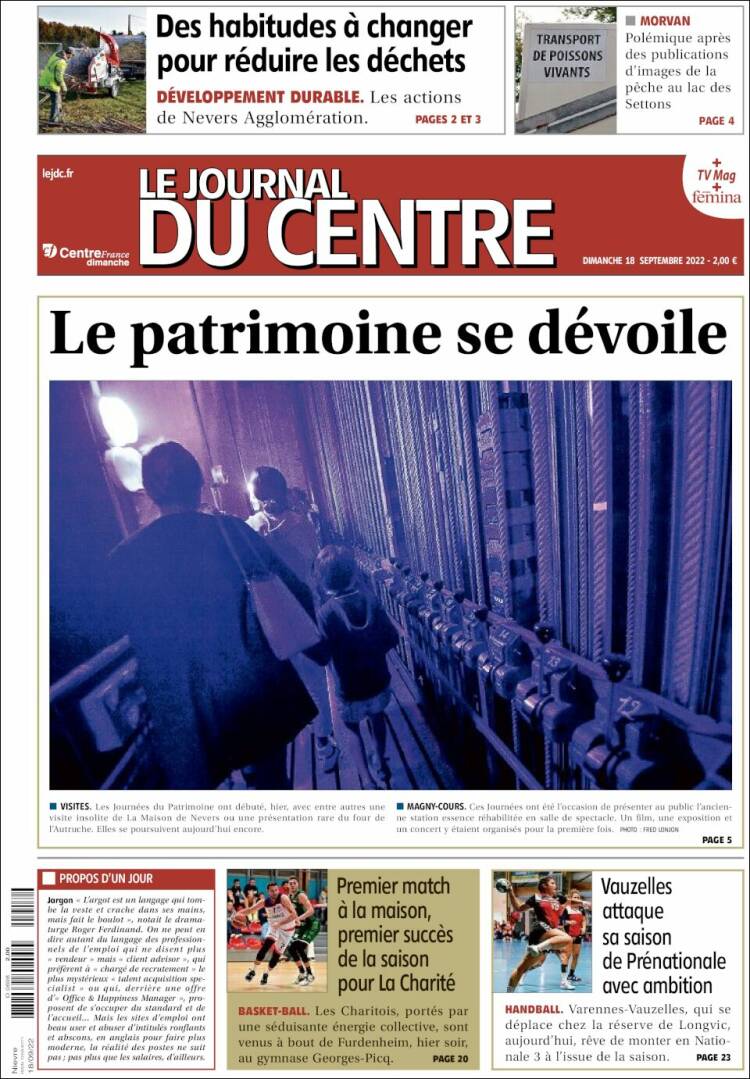 Portada de Le Journal du Centre (Francia)