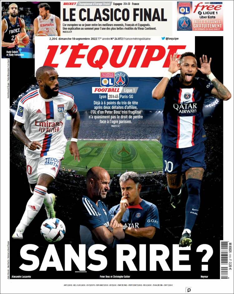 Portada de L'Equipe (Francia)