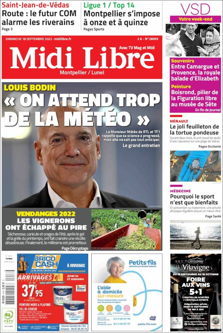 Portada de Midi Libre (Francia)