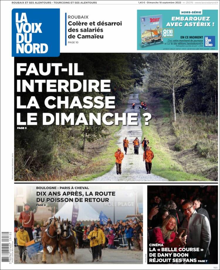 Portada de La Voix du Nord (Francia)