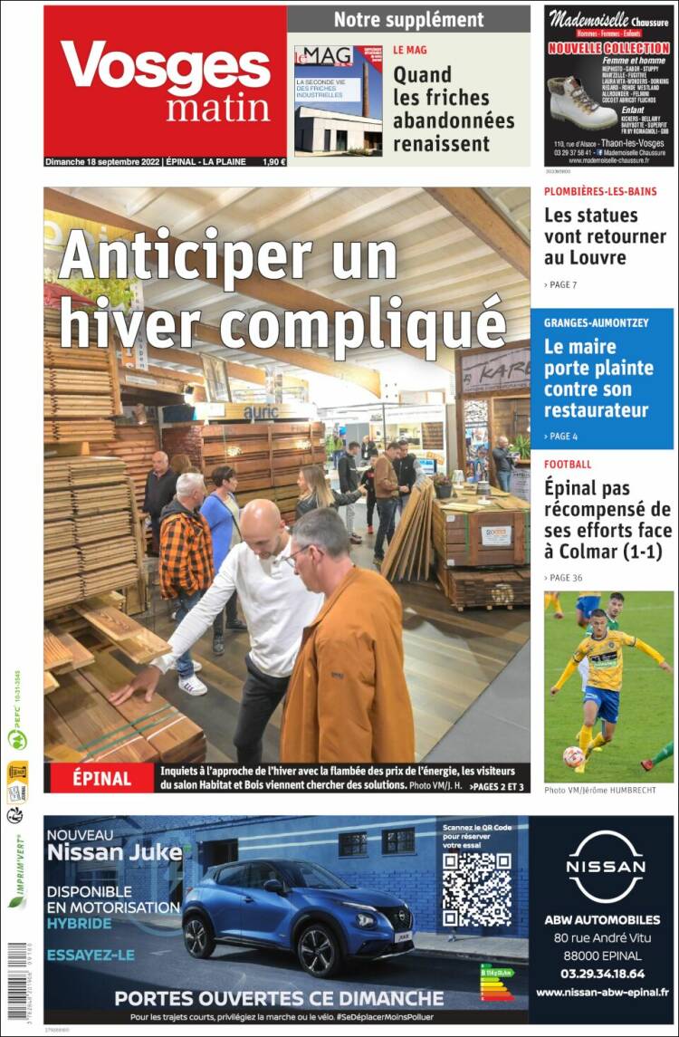 Portada de Vosges Matin (Francia)