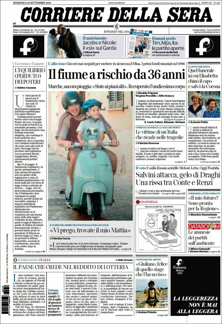 Portada de Corriere della Sera (Italia)