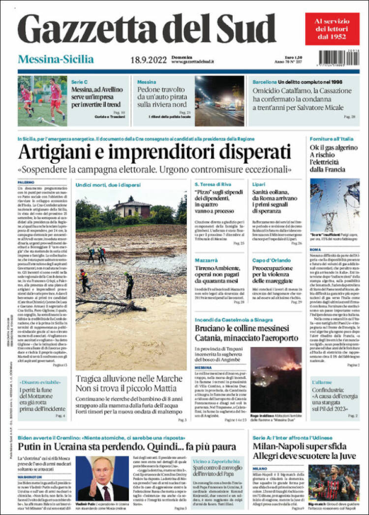 Portada de Gazzetta del Sud (Italia)