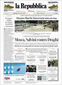 Portada de La Repubblica (Italia)