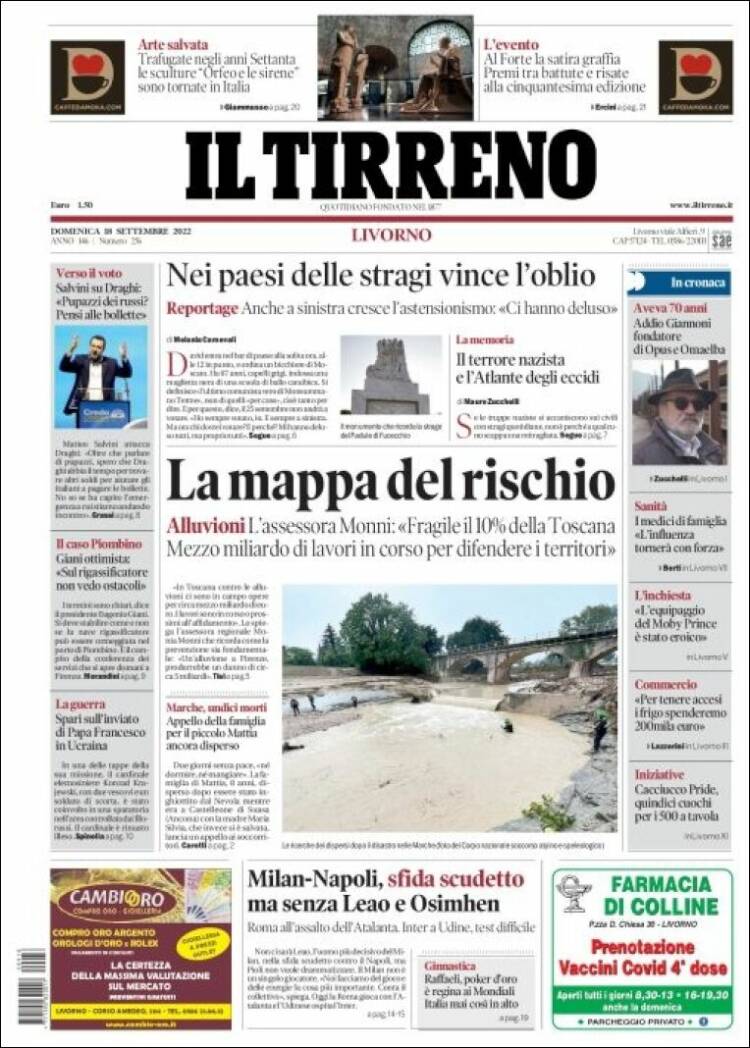 Portada de Il Tirreno (Italia)