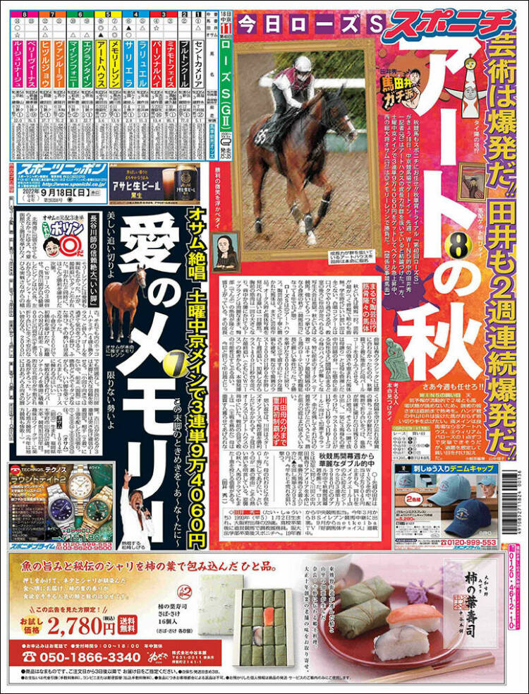 Portada de Sports Nippon - スポーツニッポン, (Jap&oacute;n)