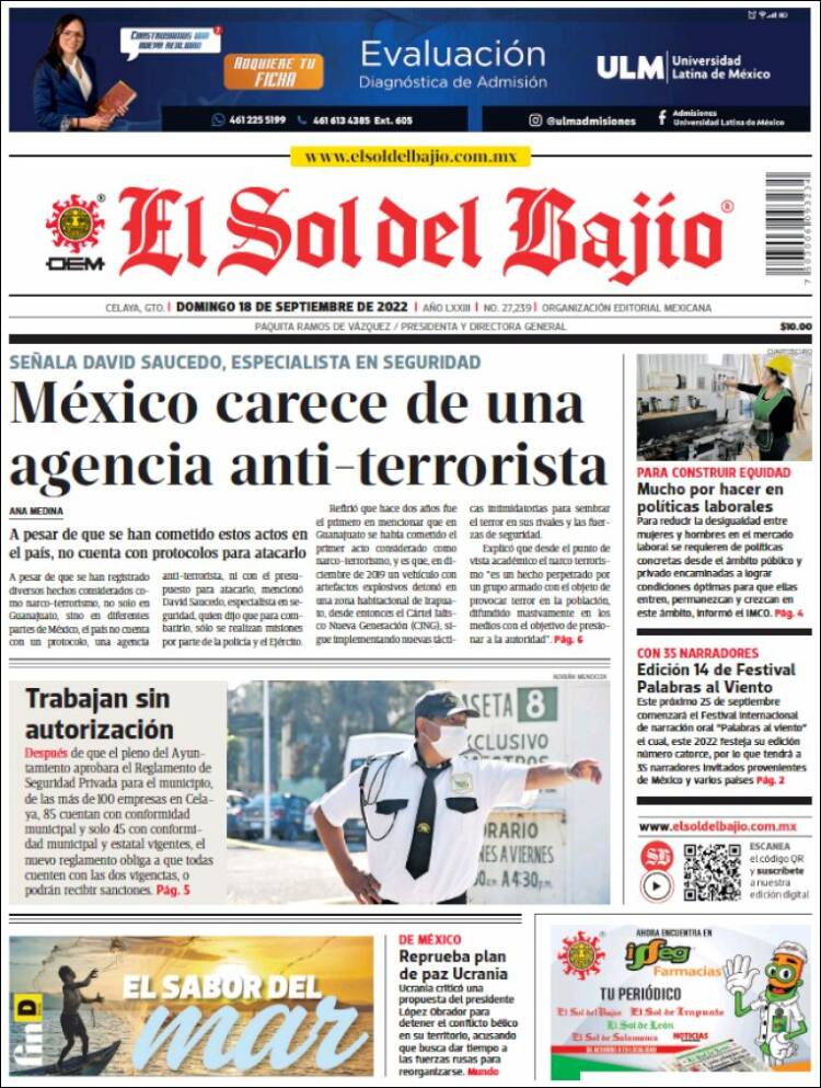 Portada de El Sol del Bajio (México)