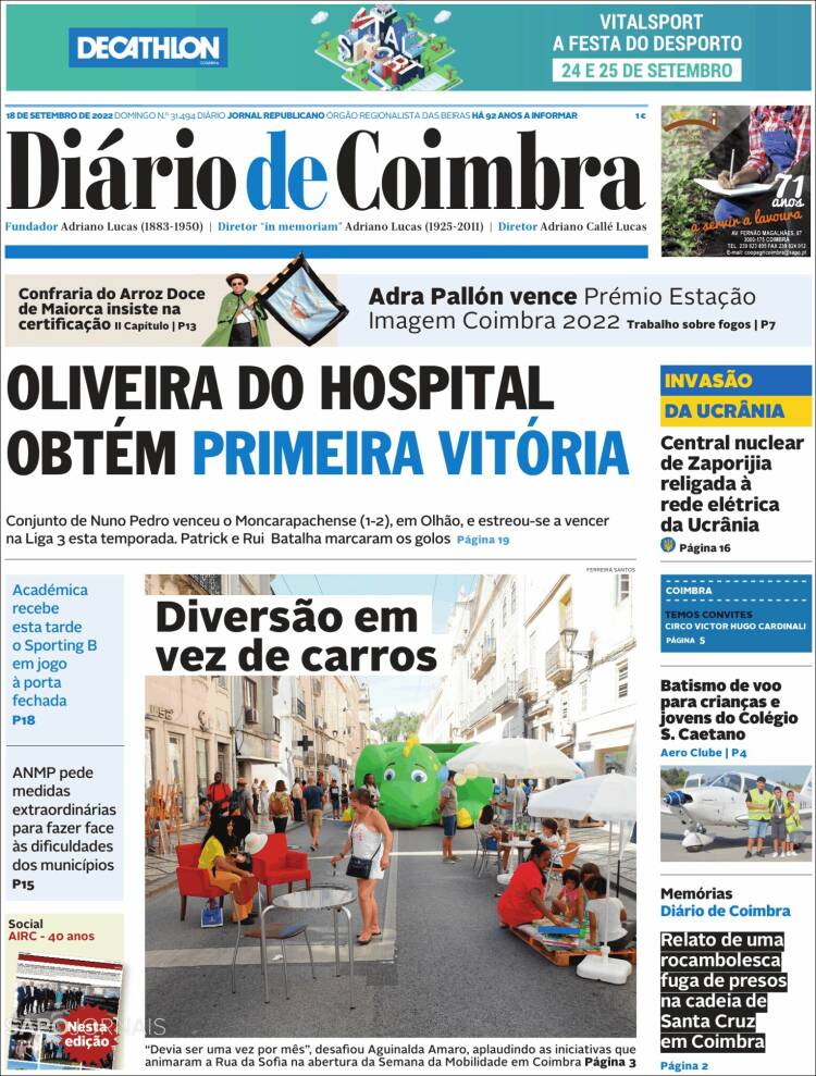 Portada de Diário de Coimbra (Portugal)
