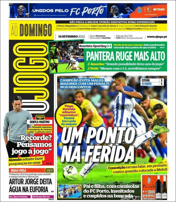 Portada de O Jogo (Portugal)