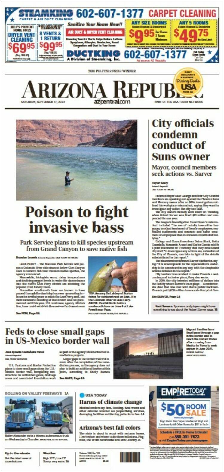 Portada de Arizona Republic News (USA)