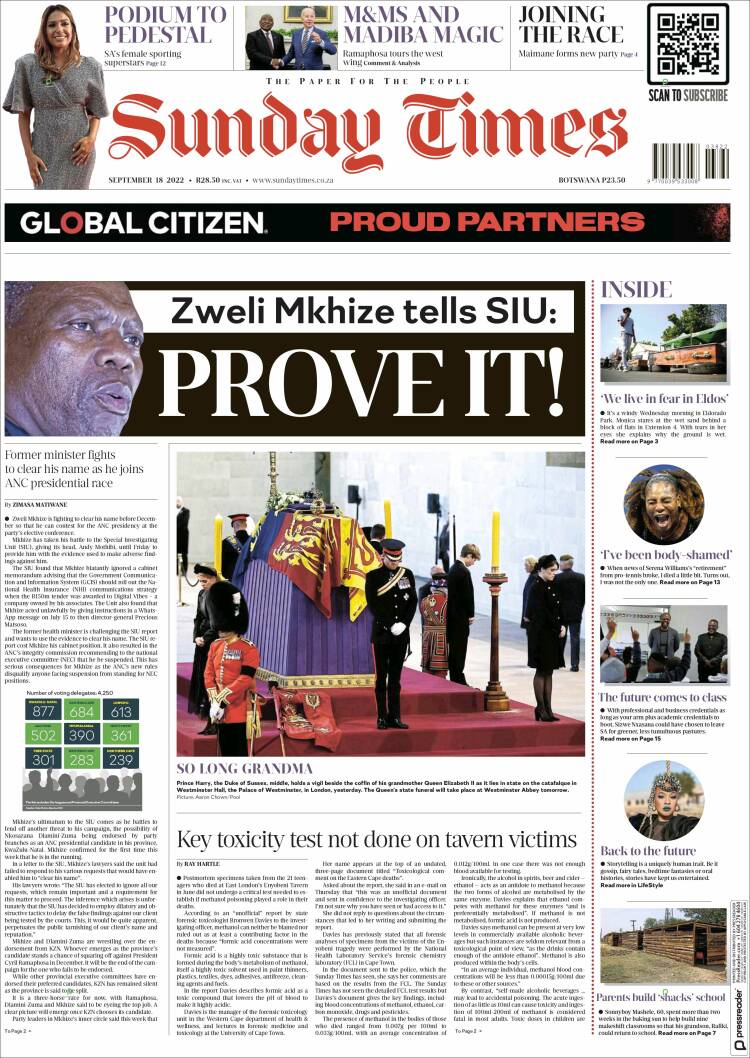 Portada de The Times (Sud&aacute;frica)