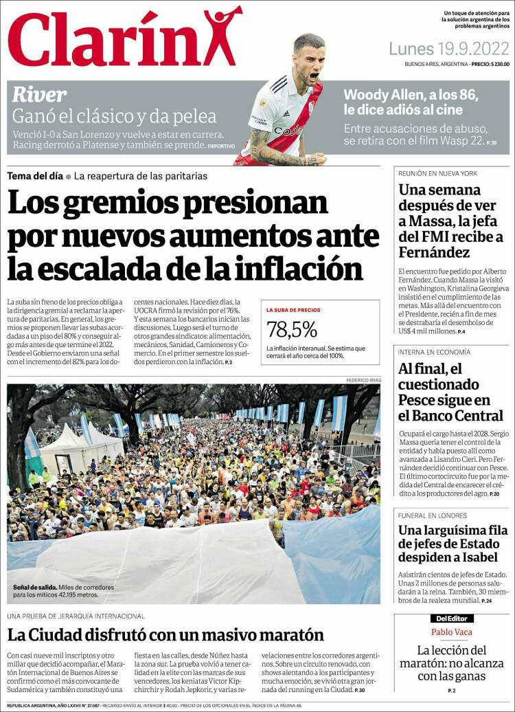 Portada de Clarín (Argentina)