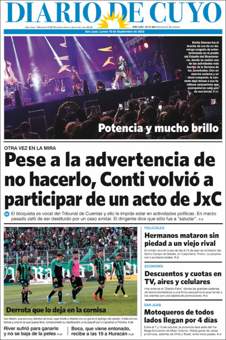 Portada de Diario de Cuyo (Argentina)