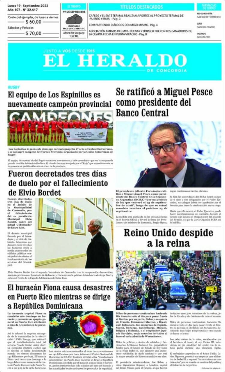 Portada de El Heraldo de Concordia (Argentina)