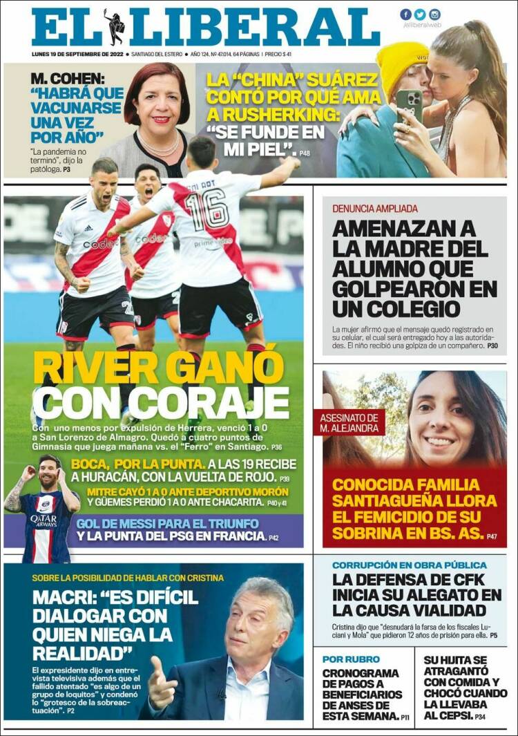 Portada de Diario El Liberal (Argentina)