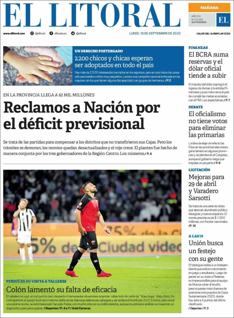 Portada de Diario El Litoral (Argentina)