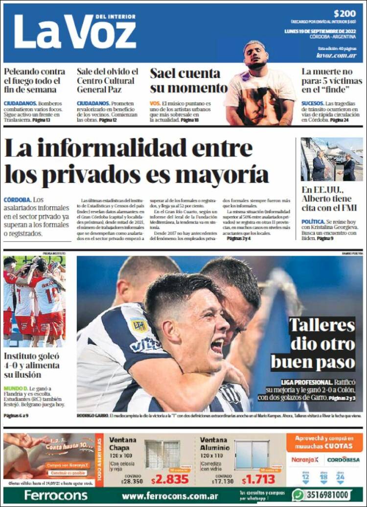 Portada de La Voz del Interior (Argentina)