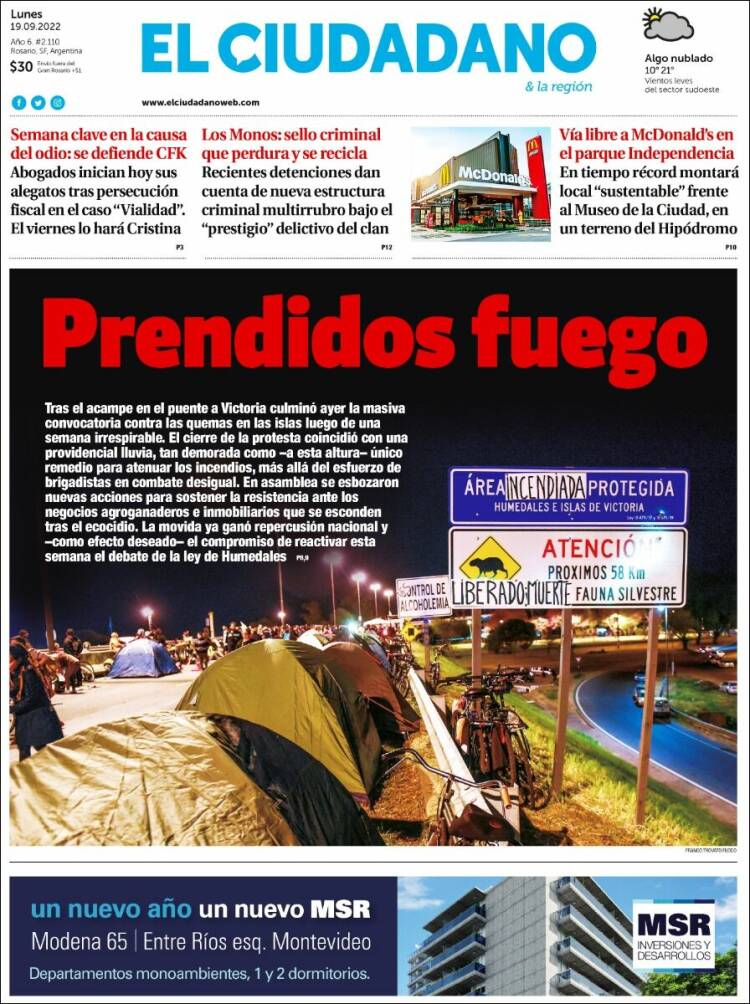 Portada de Diario El Ciudadano (Argentina)