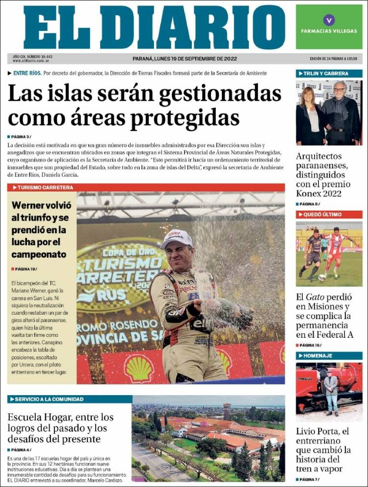Portada de El Diario de Paraná (Argentina)