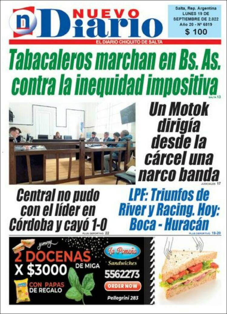 Portada de Nuevo Diario de Salta (Argentina)