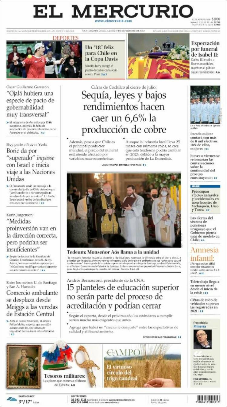 Portada de El Mercurio (Chile)