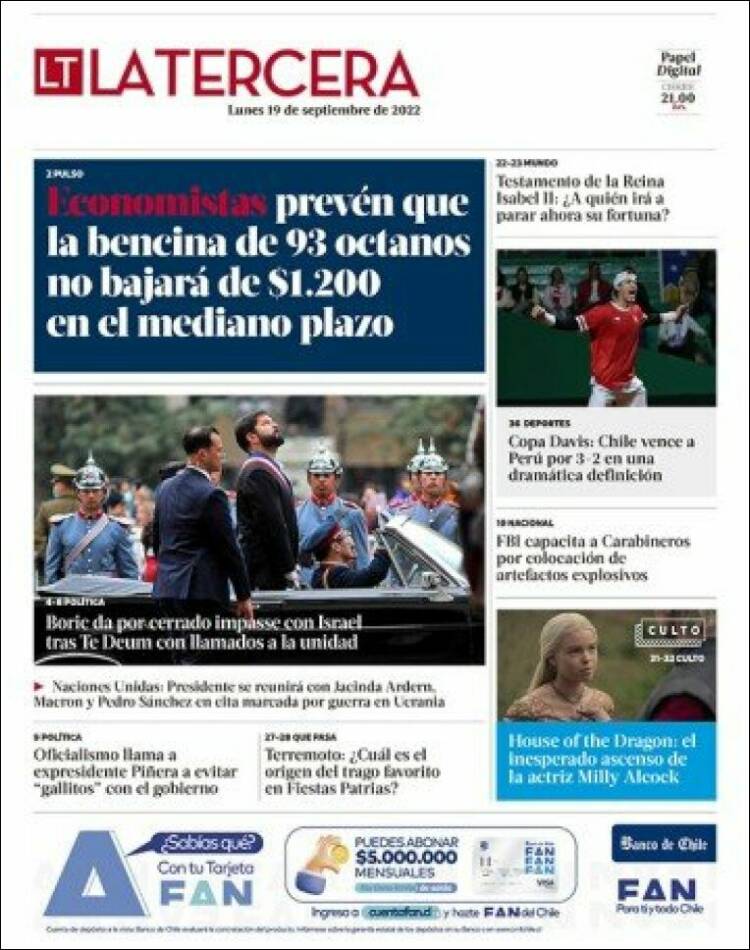 Portada de La Tercera (Chile)