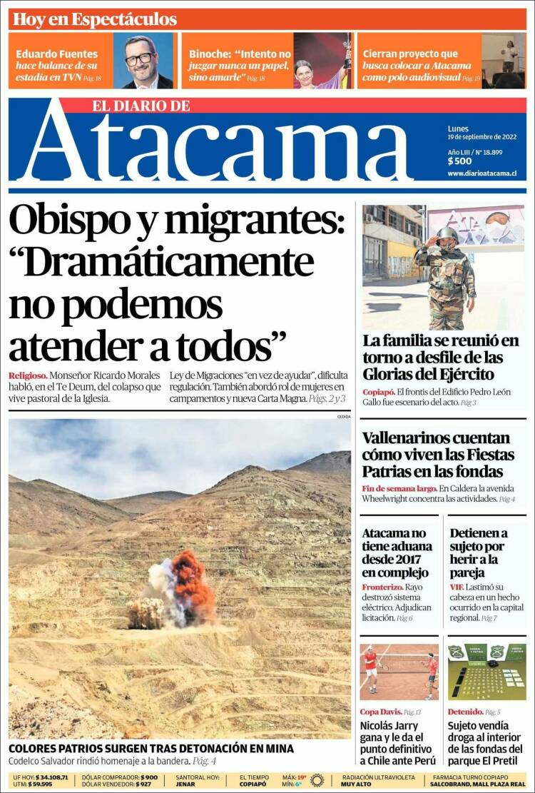 Portada de Diario de Atacama (Chile)