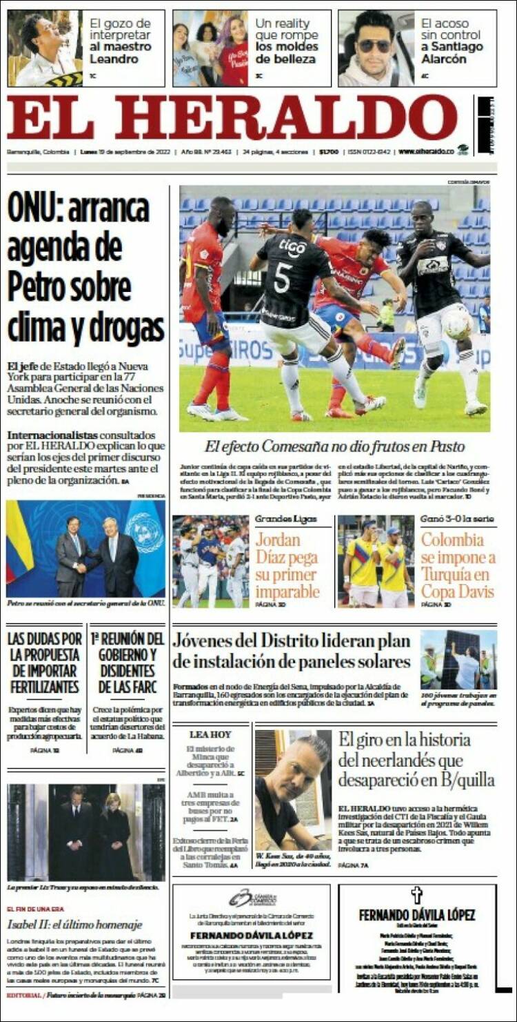 Portada de El Heraldo (Colombie)