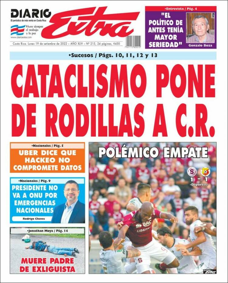 Portada de Diario Extra (Costa Rica)