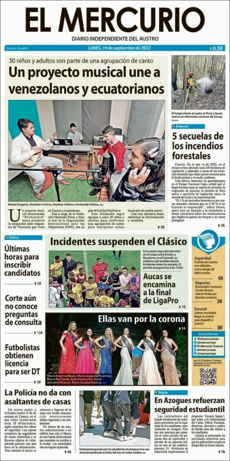 Portada de Diario El Mercurio (Ecuador)