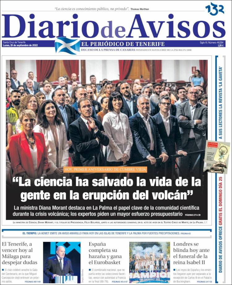 Portada de Diarios de Avisos (España)