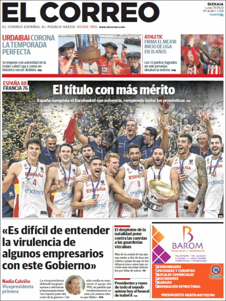 Portada de El Correo (España)
