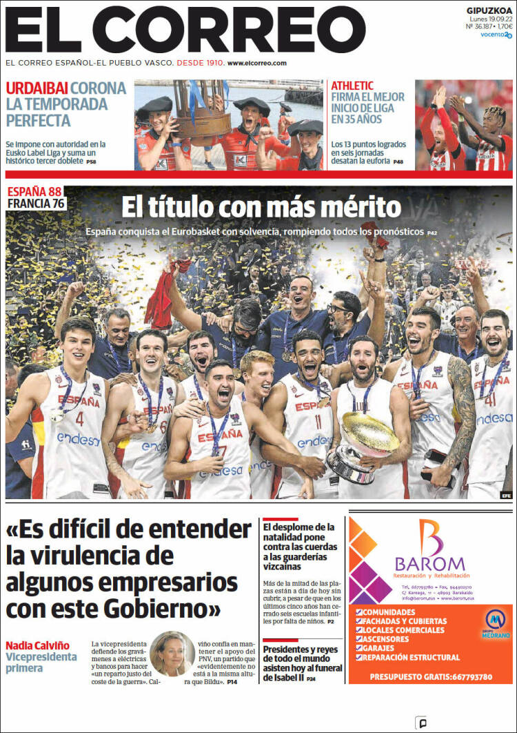 Portada de El Correo - Guipuzcoa (España)