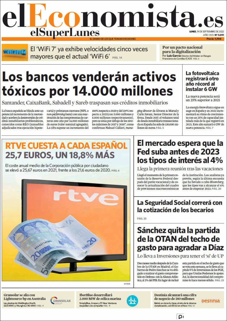 Portada de El Economista (Espa&ntilde;a)