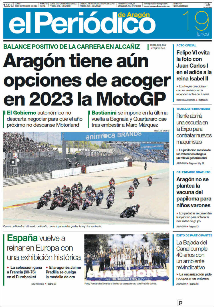 Portada de El Periódico de Aragón (España)